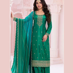 Traje Sharara de trabajo de secuencia bordada para mujer de diseñador tradicional indio para bodas y ropa paquistaní - Product Image 1