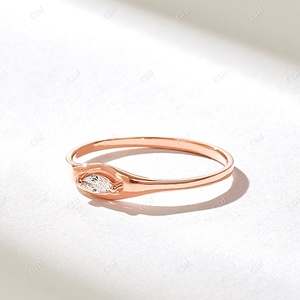 Bague de fiançailles en diamant taille marquise naturel certifié IGI, or massif 14 carats, sertie en bézel, bague de mariage, bague signet pour femme - Product Image 3