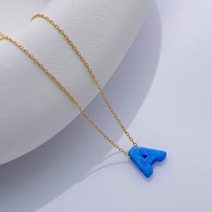 Piedra de ópalo letra inicial A diseño alfabeto collar turco hecho a mano al por mayor 925 joyería de plata esterlina - Product Image 4