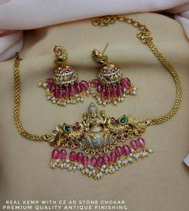 Kemp แท้คุณภาพพรีเมี่ยมพร้อมสร้อยคอโชกเกอร์หิน CZ AD ชุดสร้อยคอวัดตกแต่งโบราณเหมาะสำหรับเทศกาล - Product Image 4