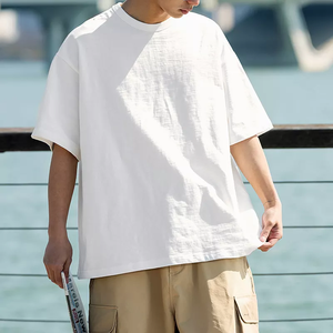 Camiseta lisa de algodón 100% de alta calidad para hombre, corte holgado, logotipo personalizado, manga caída, cuello redondo, ropa de calle de verano, informal personalizable - Product Image 3