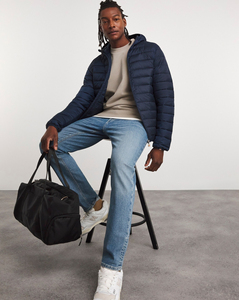 OEM personalizado chaqueta de invierno para hombre último diseño azul marino acolchado cremallera cierre soporte cuello serigrafiado chaqueta acolchada - Product Image 3