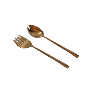Usine de luxe de haute qualité vente en gros ensemble de cuillère et fourchette de service à salade en acier inoxydable finition or pour fêtes et événements - Product Image 1