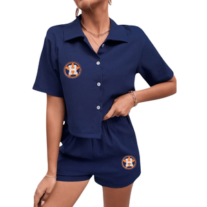 Ensemble 2 pièces de haute qualité pour femmes, style décontracté d'été, avec chemise et short à motifs perlés, idéal pour les jours de match des écoles secondaires, vente en gros - Product Image 3