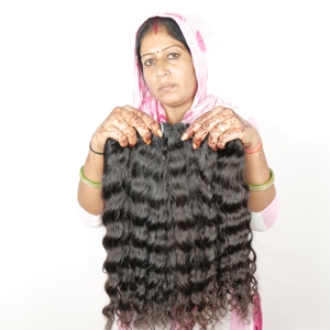 100% Extensions de cheveux humains vierges indiens à double trame alignée sur les cuticules style par le fabricant indien de cheveux humains ondulés noirs naturels - Product Image 5