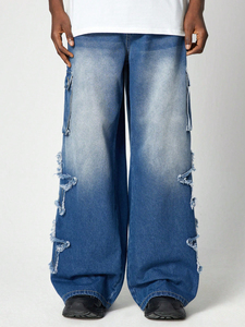 Demin <b>Men's</b> Casual Blue <b>Jeans</b> New American Style <b>High</b> <b>Waist</b> Wide Leg Hip Hop Design with Star Patch Plus Size Dark Light Washed - Product Image 6