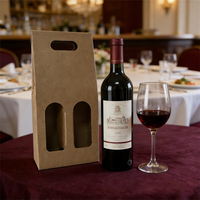 Caja de Cartón Corrugado para 2 Botellas de Vino con Ventana y Asa, Empaque de Regalo Doble Personalizado con Insertos Protectores