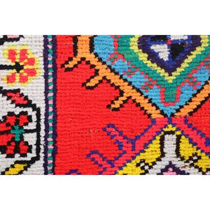 Alfombra vintage de 1.8x3.1 pies, alfombra turca pequeña, alfombra naranja geométrica con elementos florales - Product Image 4