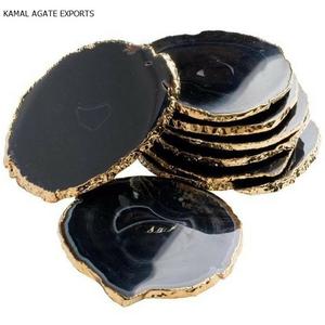 Posavasos de ágata verde galvanizado dorado hecho a mano, patrón curativo, piedra preciosa de cristal con adorno dorado, artesanías de piedra semipreciosa - Product Image 5