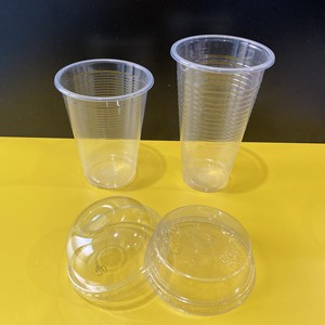 Clear PET <b>Plastic</b> <b>Cups</b> with Flat and Dome Lids for <b>Drinks</b> Disposable Transparent Cold Beverage Packaging Containers - Product Image 2