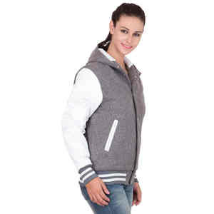 2025 tendance élégant gris blanc femmes Baseball Varsity vestes respirant hiver polaire avec coupe-vent à capuche haut pour les filles - Product Image 5