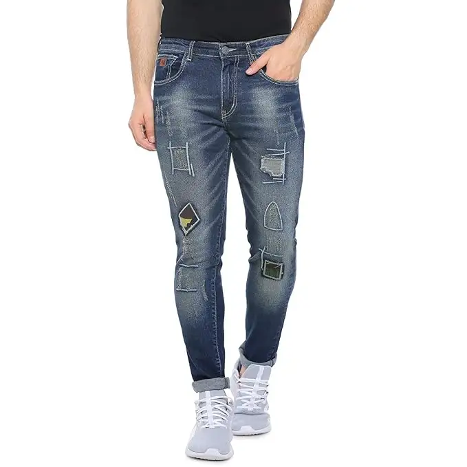 ใหม่อิตาลีสไตล์ผู้ชาย Distressed ทําลายป้ายกางเกง Art แพทช์ผอม Biker กางเกงยีนส์สีขาว Slim กางเกงผู้ชายกางเกงยีนส์กางเกงยีนส์