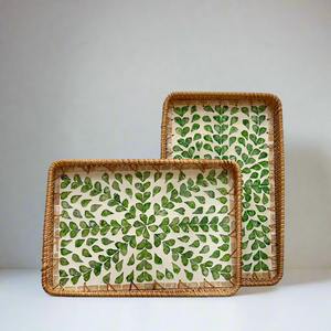 Plateau de présentation en rotin nacre tablescape style MOP plateaux chambre salle de bain organisateur - Product Image 2