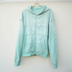 Chándal personalizado con cremallera lavada y desteñida al sol para hombre, chándal con estampado de diamantes de imitación, sudaderas con capucha, pantalones de chándal para hombre desgastados - Product Image 6