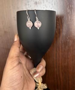 Rose Quartz Brass <b>Hoops</b> Earrings Pink Color Light <b>Weight</b> Chunky Ear Wires Earrings for Women for Anniversaries - Product Image 3