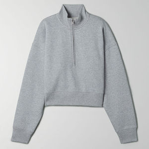 Sweatshirts courts à col montant pour femmes, sweatshirt d'automne et d'hiver en tissu épais, hauts à fermeture éclair - Product Image 4