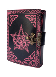 สมุดบันทึกงานทำด้วยมือรูปดาวห้าแฉกเซลติกหนังแท้สีชมพูสีดำสลักลายนูนสวยงามด้วยทองเหลืองโบราณตัวซีล็อค - Product Image 2
