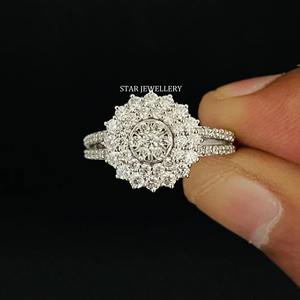 Bague de fiançailles double halo en or massif 14K, 1 ct de diamants naturels, bague en diamant solitaire de 1 ct de taille ronde - Product Image 2