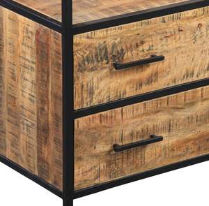 Estantería industrial vintage de madera de mango macizo, estantería con 2 cajones, 3 estanterías abiertas, muebles de almacenamiento grandes, sala de estar, biblioteca, hogar - Product Image 6