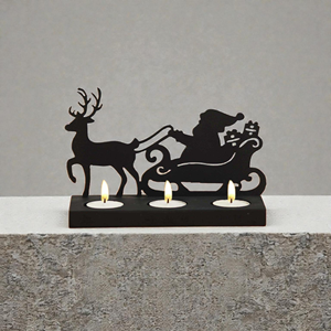 Porte-bougie en métal noir en forme de traîneau du Père Noël avec motif de rennes, décoration de table pour 3 bougies, décoration de Noël - Product Image 2