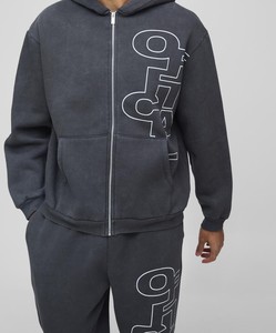 Nuevo diseño mejor calidad fabricante personalizado Boxy chándal conjuntos Unisex algodón Zip Up Sudadera con capucha gris oscuro hombres chándal - Product Image 5