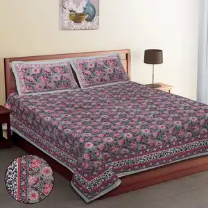 Meilleure offre 2024 draps de lit King Size avec pur coton fait de motifs floraux et deux taies d'oreiller disponibles