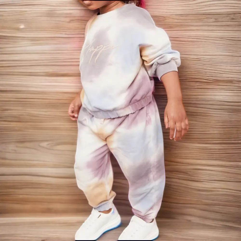 Yeni varış özelleştirilmiş batik nakış bebek kazak + joggers en kaliteli unisex çocuk eşofman seti