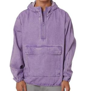เสื้อฮู้ดผ้ายีนส์สไตล์สตรีทแบบรูดซิปสำหรับผู้ชายผ้าคอตตอน100% โอเวอร์ไซส์ปรับแต่งได้สำหรับฤดูหนาว - Product Image 1
