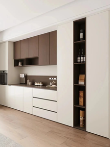 Buffet moderne en bois avec éclairage LED, tiroirs et étagères ouvertes pour le rangement de la cuisine - Product Image 4