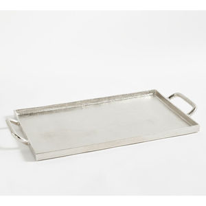 Plateau de service rectangulaire en aluminium de qualité supérieure avec poignées, finition argentée, plateau de service alimentaire décoratif en métal pour l'hôtellerie - Product Image 1