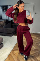 Meilleure vente Ensemble de survêtement 2 pièces pour femmes bordeaux personnalisé Jogger et sweat-shirt court avec détail de couture Ensemble de survêtement deux pièces pour femmes