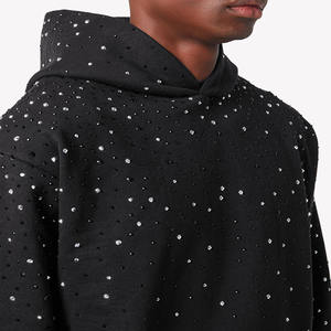 Sweat à capuche vintage pour homme en coton noir 100% de haute qualité avec strass personnalisés et impression en relief 450-600 Gsm - Product Image 4