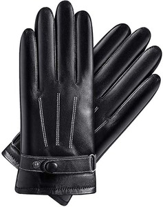 Gants d'équitation d'hiver pour hommes Gants longs en cuir noir Néoprène Cuir de vachette Doublure en cuir de mouton Couture forte Conduite - Product Image 1