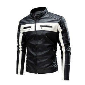Veste décontractée pour hommes en cuir PU Style vintage col montant mince fermeture à glissière personnalisé en détresse pour les motards d'hiver Logo avant - Product Image 1
