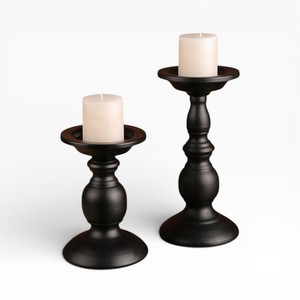 Ensemble de trois bougeoirs hauts en métal noir foncé avec dessus en bol pour un style d'intérieur artistique et moderne - Product Image 5