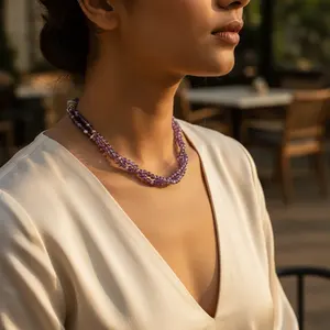 Women's Amethyst <b>Beaded</b> <b>Necklace</b> 925 Silver Clasp Gold Strand Featuring Emerald Quartz Coral Turquoise Shell Mainly Made Gold - Product Image 3