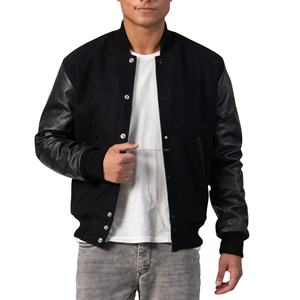 Veste bomber varsity authentique en laine unisexe avec manches en cuir, style rétro américain, uniforme d'équipe, patchwork sur le devant - Product Image 1