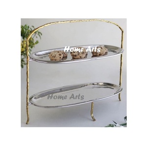 ชุดถาดขนมสีเงิน2ชั้นพร้อมด้ามจับดีไซน์เนอร์ถาดขนมสีเงินสองชั้น - Product Image 5