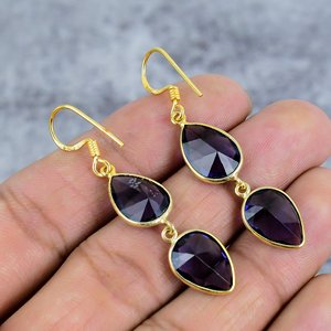Amethyst 925 <b>Sterling</b> <b>Silver</b> <b>Drop</b> <b>Earrings</b> for Women Gold Plated Pear Gemstone Dangle Statement Wedding Trendy Gift for Her - Product Image 4