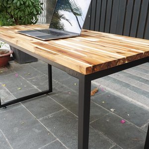 HBWD023 120x60cm Acacia Solid Wood PC <b>Desk</b> Simple Design Iron Legs Portable <b>Folding</b> for Hotel Home Office Assembly Required - Product Image 6