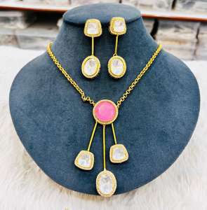 Moissanite Polki Avec Doublet Pierre Collier Ensemble Pour Les Femmes Parfait Pour La Fête Porter De Luxe Minimal Collier Ensemble Dernière Conception - Product Image 5