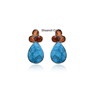 New Arrival German Silver Stone <b>Stud</b> <b>Blue</b> Gemstone <b>Earrings</b> Stylish Women & Girls Handmade Jewellery for Wedding Party Wear - Product Image 1