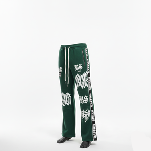 Pantalon évasé en polaire de polyester de qualité supérieure, tissu extensible doux, vert, noir, panneau latéral, logo imprimé personnalisé, pantalon évasé pour homme - Product Image 4