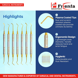 Kit de Instrumentos para Obturaciones Dentales de Composite, 7 Piezas, Acero Inoxidable con Recubrimiento de Plasma Dorado, para Amalgama, Ionómero de Vidrio y Restauraciones - Product Image 4