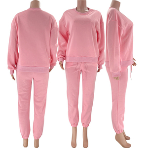<b>Women's</b> 100% Cotton Knitted Winter Pullover Tracksuit Breathable Two-Piece Hooded Oversized <b>Lined</b> Design Front Print Logo Solid - Product Image 2