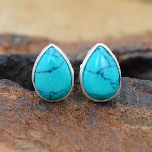 925 <b>Sterling</b> <b>Silver</b> Turquoise Gemstone <b>Stud</b> Earrings Jewelry Handmade <b>Silver</b> Boho Style Earrings Jewelry For Women Wedding - Product Image 4