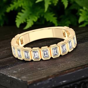 Anillo de boda de media eternidad con corte de esmeralda de moissanita de 2,00 quilates, conjunto de bisel de plata, anillo de diamante para mujer - Product Image 3