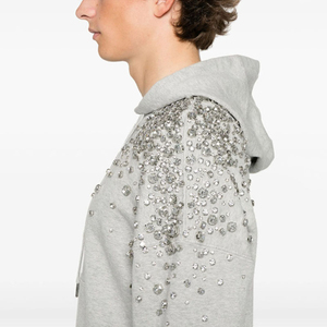 เสื้อมีฮู้ดแบบสวมศีรษะสำหรับผู้ชายเสื้อฮู้ดแบบสวมศีรษะทำจากผ้าฝ้าย100% ออกแบบได้ตามต้องการประดับด้วยลูกปัดแวววาวมีฮู้ดสีทึบสำหรับผู้ชาย - Product Image 3