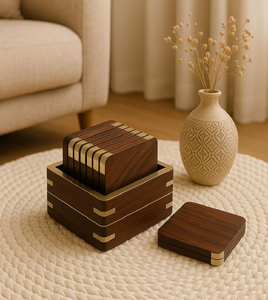 Exquisito diseño geométrico de celosía cortado con láser en posavasos de madera de primera calidad. Disponible a precios de mayoreo. - Product Image 3