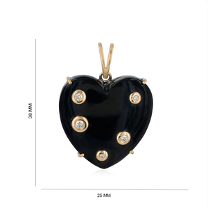 Pendentif en or jaune 14 carats en forme de cœur en onyx noir et diamant naturel, bijoux faits à la main, dos en argent 925 - Product Image 1